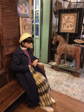 「H&M（エイチ・アンド・エム）のアイテム（帽子、ホワイト系）」を使った、chaehwa さん（レディース・153cm）の冬コーディネート