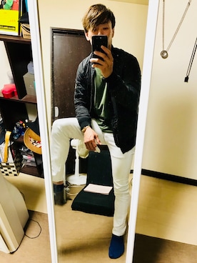 「ホワイトデニム」｜「アイテム（MA-1）」を使った、エイサークさん（メンズ・175cm）の春コーディネート