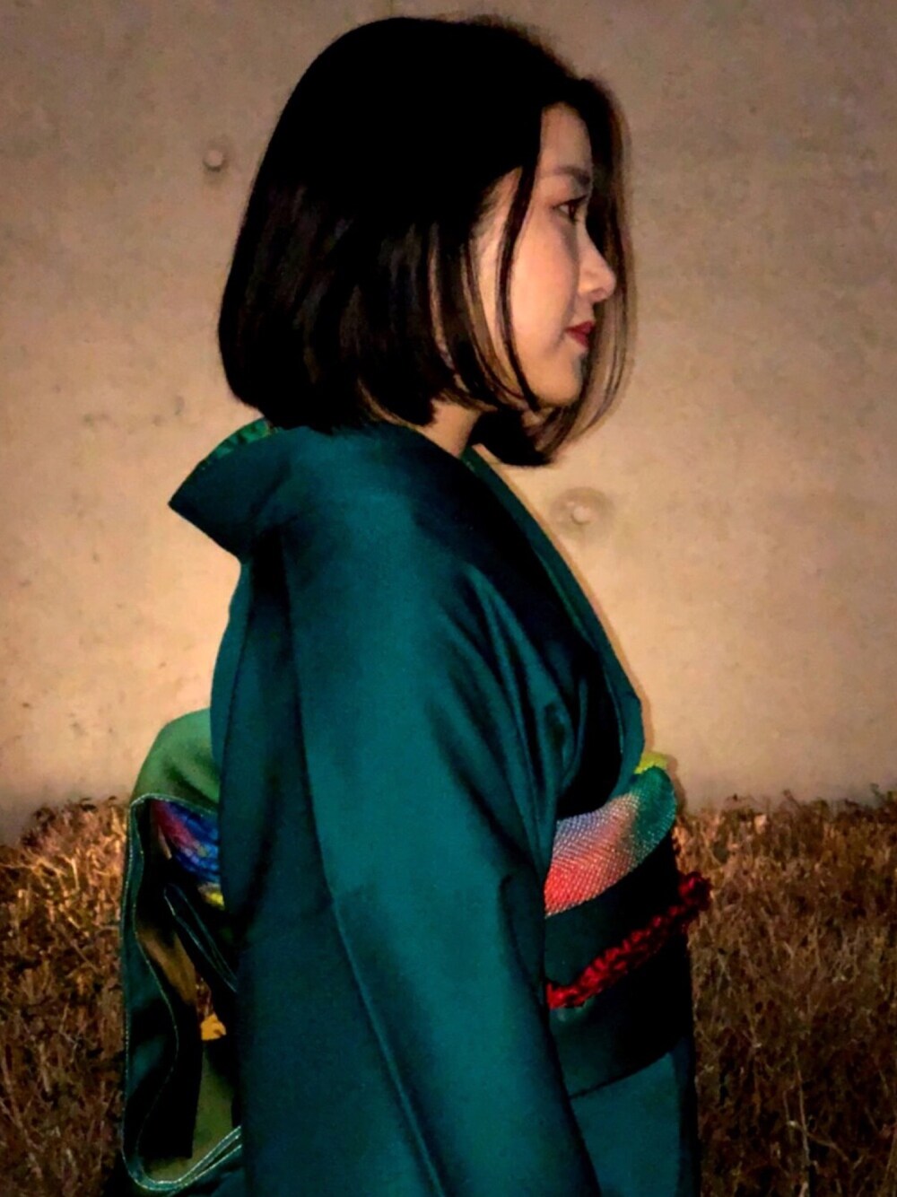 「着物、着物女子、深緑、鳥、着物コーデ」｜「斎藤三才のアイテム（浴衣、グリーン系）」を使った、ayakaさん（レディース・165cm）の冬コーディネートの1枚目の写真