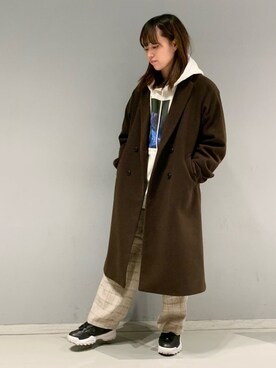 「JUNRED（ジュンレッド）のアイテム（チェスターコート）」を使った、KONOMIさん（レディース・158cm）の秋コーディネート
