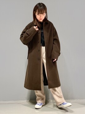 「JUNRED（ジュンレッド）のアイテム（ステンカラーコート）」を使った、KONOMIさん（レディース・158cm）の冬コーディネート