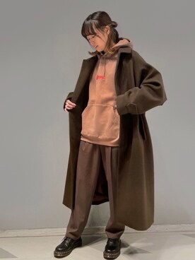 「JUNRED（ジュンレッド）のアイテム（ステンカラーコート）」を使った、KONOMIさん（レディース・158cm）の冬コーディネート