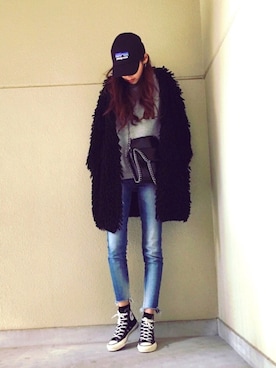 「Ungrid（アングリッド）のフレイドヘムストスリ（デニムパンツ）」を使った、てらまゆさん（レディース・160cm）の冬コーディネート