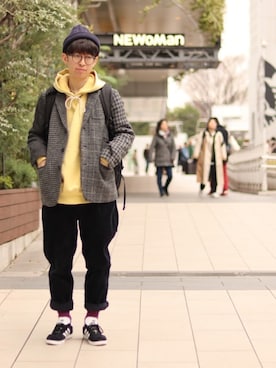 「RAGEBLUE（レイジブルー）のアイテム（ニットキャップ/ビーニー）」を使った、saiさん（メンズ・166cm）の冬コーディネート
