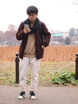 「BEAMS（ビームス）のアイテム（ストール/ショール）」を使った、saiさん（メンズ・166cm）の冬コーディネート