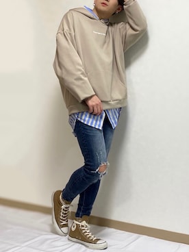 「G.O.C（ジーオーシー）のアイテム（パーカー）」を使った、Rikuto©️1999さん（メンズ・165cm）の春コーディネート
