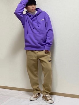 「NERDY（ノルディ）のアイテム（パーカー）」を使った、Rikuto©️1999さん（メンズ・165cm）の春コーディネート