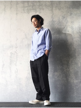 「Paul Stuart（ポールスチュアート）のアイテム（パンツ）」を使った、モリシタ ヨシノリさん（メンズ・173cm）の秋コーディネート