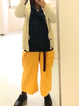 「アイテム（カーゴパンツ、イエロー系）」を使った、Ryuyaさん（メンズ・165cm）の冬コーディネート