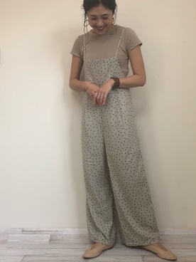 「おうちスタイル」｜「アイテム（サロペット/オーバーオール）」を使った、nachicoさん（レディース・164cm）の春コーディネート