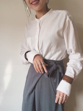 「Re:EDIT（リエディ）のリネンブレンドカシュクールパンツ（その他パンツ）」を使った、nachicoさん（レディース・164cm）の春コーディネート