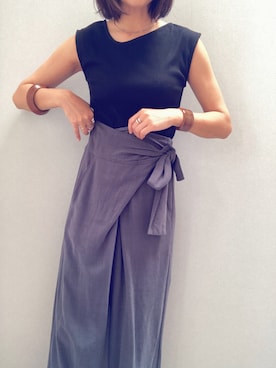 「Re:EDIT（リエディ）のリネンブレンドカシュクールパンツ（その他パンツ）」を使った、nachicoさん（レディース・164cm）の夏コーディネート