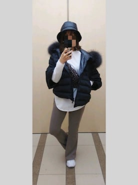 「白トップス」｜「アイテム（ジャケット/アウター）」を使った、kyonさん（レディース・158cm）の冬コーディネート