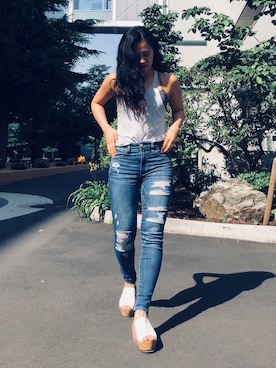「Abercrombie&Fitch（アバークロンビーアンドフィッチ）のアイテム（タンクトップ）」を使った、Kanamiさん（レディース・158cm）の夏コーディネート