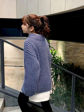 「crie conforto（クリーコンフォルト）のヘアリーRIBプルオーバー（ニット/セーター、パープル系）」を使った、nakajo_marinaさん（レディース・160cm）の冬コーディネート