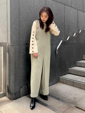 「crie conforto（クリーコンフォルト）のオールインワン（ワンピース、グリーン系）」を使った、nakajo_marinaさん（レディース・160cm）の冬コーディネート