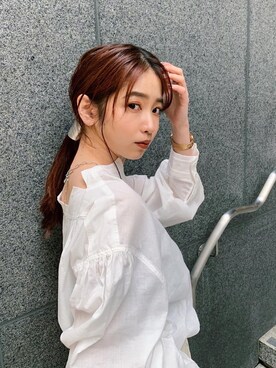 「crie conforto（クリーコンフォルト）のピンタックカフタンブラウス（シャツ/ブラウス、ホワイト系）」を使った、nakajo_marinaさん（レディース・160cm）の春コーディネート