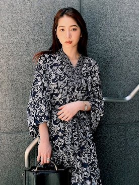 「crie conforto（クリーコンフォルト）のロンシャンペイズリーワンピース（ワンピース、ブルー系）」を使った、nakajo_marinaさん（レディース・160cm）の春コーディネート