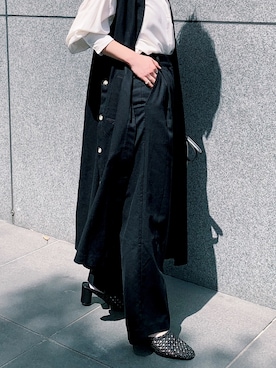 「crie conforto（クリーコンフォルト）のセンタープレスタックワイドパンツ（その他パンツ、ブラック系）」を使った、nakajo_marinaさん（レディース・160cm）の春コーディネート