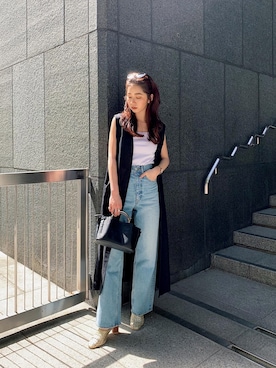 「crie conforto（クリーコンフォルト）のサイドボタンジレ（ベスト、ブラック系）」を使った、nakajo_marinaさん（レディース・160cm）の夏コーディネート