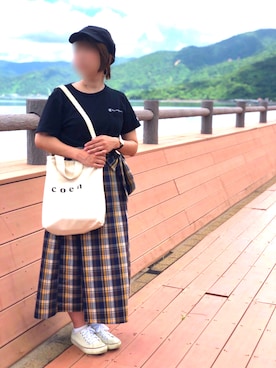「3coins（3coins）のアイテム（キャスケット、ブラック系）」を使った、pinkyさん（レディース・157cm）の夏コーディネート