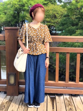 「RETRO GIRL（レトロガール）のアイテム（デニムパンツ、ブルー系）」を使った、pinkyさん（レディース・157cm）の秋コーディネート