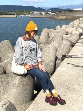 「SpRay（スプレイ）のアイテム（スウェット、グレー系）」を使った、pinkyさん（レディース・157cm）の秋コーディネート