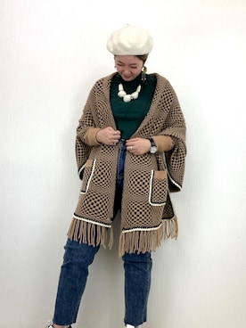「ママファッション」｜「アイテム（ポンチョ）」を使った、yuka☺︎さん（レディース・160cm）の秋コーディネート