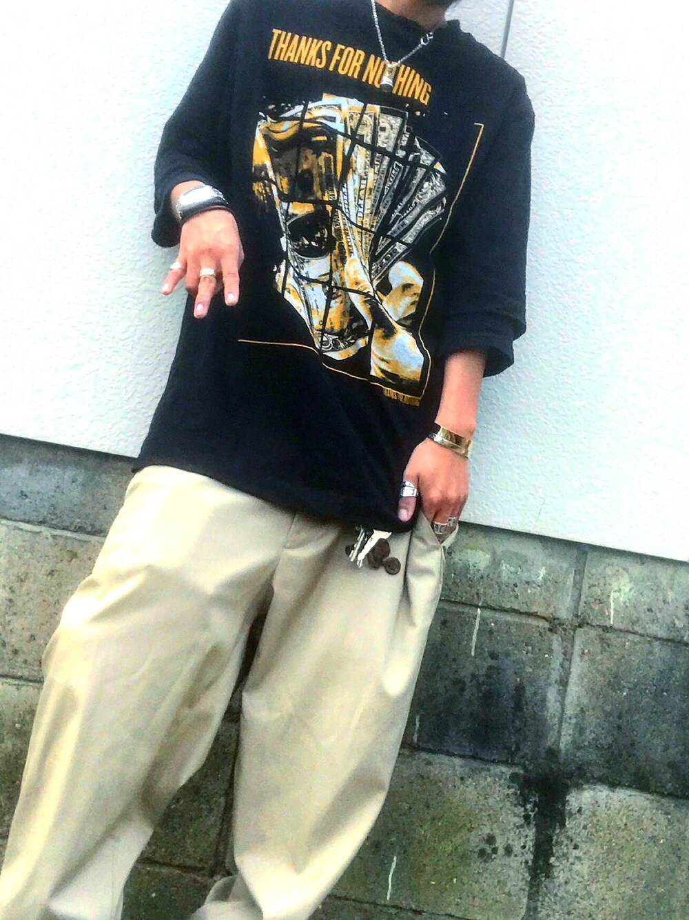 「H&Mのアイテム（Tシャツ/カットソー、ブラック系）」を使った、Yuya Satodateさん（メンズ・162cm）の夏コーディネートの1枚目の写真