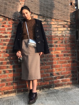 「グレンチェック」｜「アイテム（ダッフルコート）」を使った、エイダ さん（レディース・160cm）の冬コーディネート