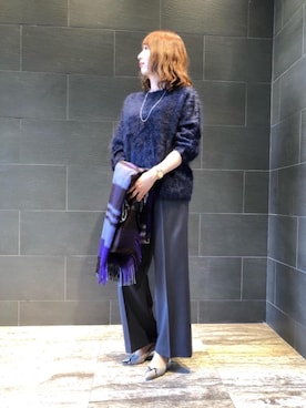 「Joshua Ellis（ジョシュアエリス）の一部別注＜Joshua Ellis（ジョシュア エリス）＞BLACKWATCH ストール†◆（ストール/ショール）」を使った、池田 優子さん（レディース・164cm）の秋コーディネート