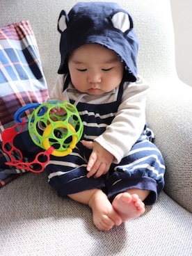 「男の子ベビー」｜「アイテム（ニットキャップ/ビーニー）」を使った、t☺︎maさん（キッズ・60cm）の春コーディネート