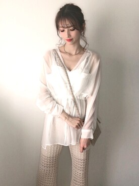 「Heather（ヘザー）のサイドスリットスケチュニックシャツ　885763（シャツ/ブラウス）」を使った、marikoさん（レディース・166cm）の夏コーディネート