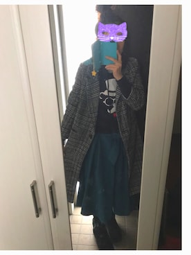 「モスグリーン」｜「アイテム（チェスターコート）」を使った、たぬきさん（レディース・161cm）の冬コーディネート