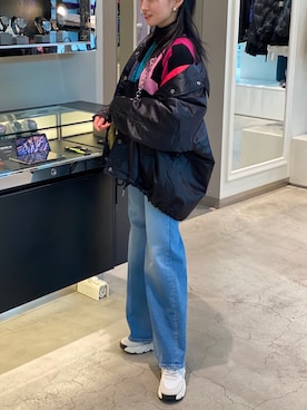 「DIESEL（ディーゼル）のレディース ナイロンコーチジャケット（ナイロンジャケット、ブラック系）」を使った、ももかさん（レディース・161cm）の冬コーディネート