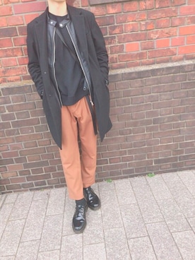 「THE CASUAL（カジュアル）のアイテム（ライダースジャケット）」を使った、きのぴーさん（メンズ・175cm）の冬コーディネート