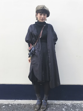 「アイテム（ハンチング/ベレー帽、グリーン系）」を使った、さとさん（レディース・157cm）の冬コーディネート