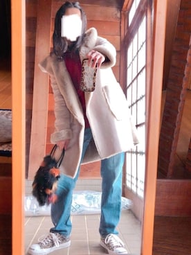 「COMME CA ISM（コムサイズム）のアイテム（ムートンコート）」を使った、おちさん（レディース・155cm）の冬コーディネート