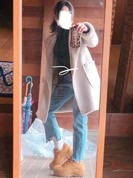 「COMME CA ISM（コムサイズム）のアイテム（ムートンコート）」を使った、おちさん（レディース・155cm）の冬コーディネート