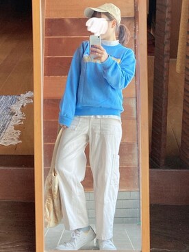 「H&M（エイチ・アンド・エム）のアイテム（パンツ、ホワイト系）」を使った、おちさん（レディース・155cm）の春コーディネート