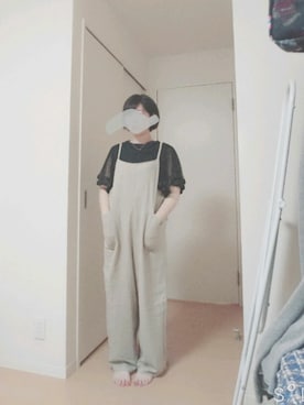 「アイテム（つなぎ/オールインワン、ベージュ系）」を使った、あーぽんさん（レディース・154cm）の夏コーディネート