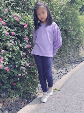 「GLOBAL WORK（グローバルワーク）のアイテム（トップス、パープル系）」を使った、yu_yulingさん（キッズ・130cm）の春コーディネート