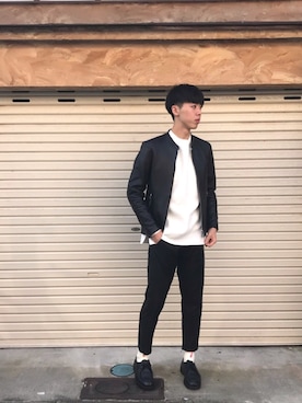 「ライタースジャケット」｜「アイテム（スラックス）」を使った、KEIさん（メンズ・177cm）の冬コーディネート