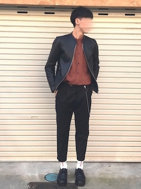「シンプルおしゃれが好き」｜「アイテム（ライダースジャケット）」を使った、KEIさん（メンズ・176cm）の秋コーディネート