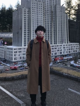 「SHAREEF（シャリーフ）のアイテム（スラックス）」を使った、ちゃーさん（メンズ・176cm）の冬コーディネート