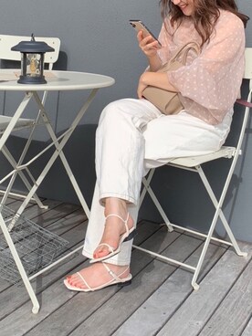 「Kastane（カスタネ）の細紐ベアフットサンダル（サンダル、ホワイト系）」を使った、Hozu🧸さん（レディース）の秋コーディネート