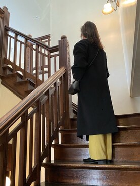 「archives（アルシーヴ）のアイテム（ノーカラーコート）」を使った、Hozu🧸さん（レディース・154cm）の冬コーディネート