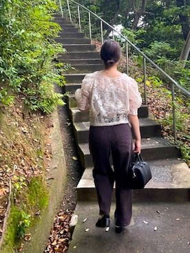 「mystic（ミスティック）の半袖パワショルオーガンジーブラウス（シャツ/ブラウス、ホワイト系）」を使った、Hozu🧸さん（レディース）の夏コーディネート