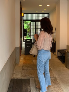 「Chico（チコ）のドットシースルー2wayリボンブラウス（シャツ/ブラウス、ベージュ系）」を使った、Hozu🧸さん（レディース）の夏コーディネート