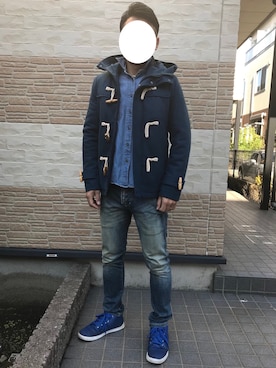 「ブルーコーデ」｜「アイテム（ダッフルコート）」を使った、TA2YA29さん（メンズ・169cm）の冬コーディネート